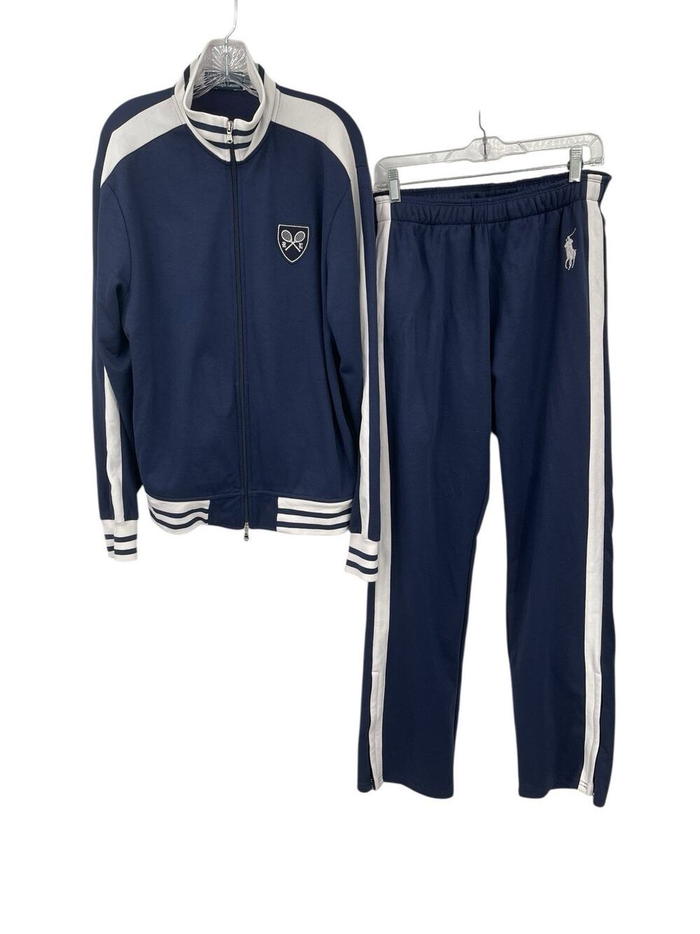 Polo Ralph Lauren Track Suit Jacket Pants Tennis Racquet Big Pony Blue Size M L